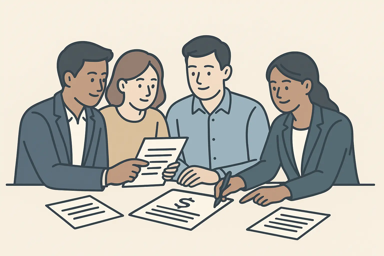 People reviewing financial documents or loan paperwork