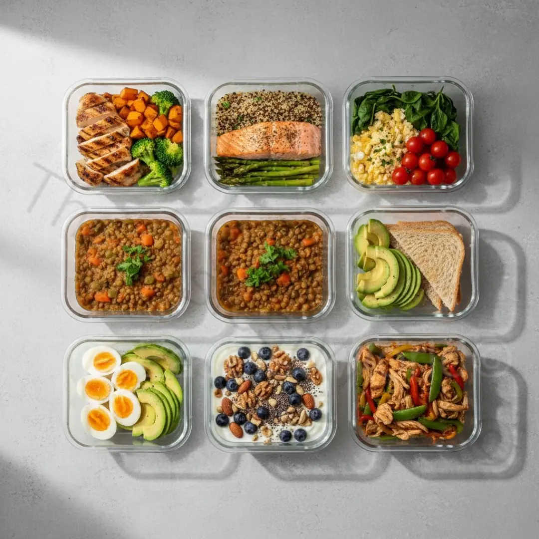 Simple high protein meal chicken, eggs and vegetables for healthy eating and weight loss